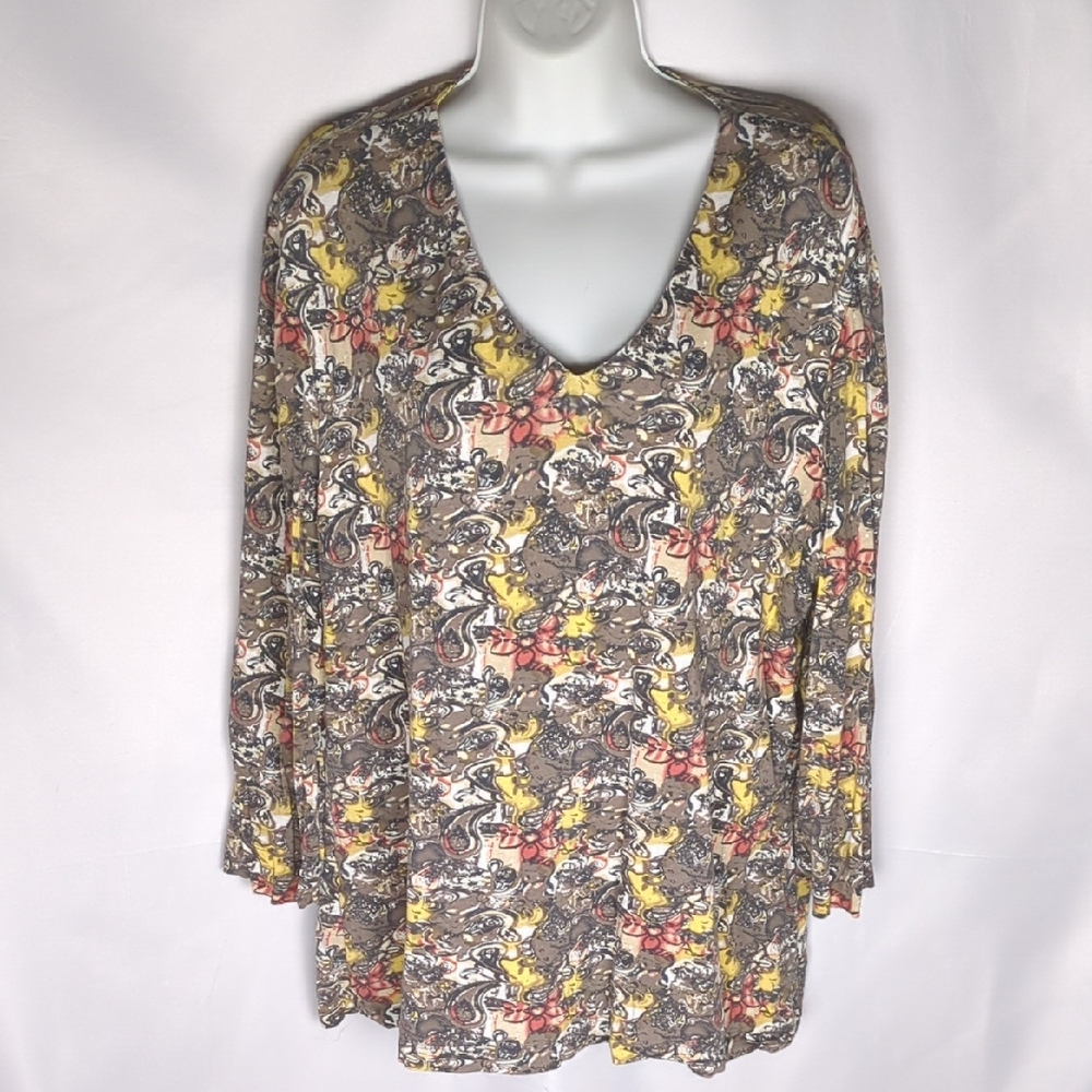 Tilley Endurables Vintage Paisley V-Neck Top - Made in Canada - XL